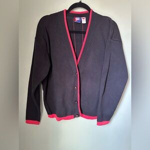 Tail Cardigan Sweater Zip-Up Women Sporty Black Stripe Size Medium Long Sleeve